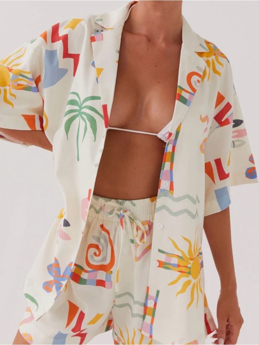 Peppermayo Cream Multi-Print Button-Up Swim Coverup Set